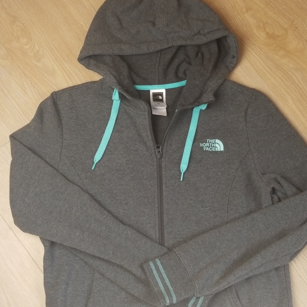 The North Face gray and aqua full zip hoodie